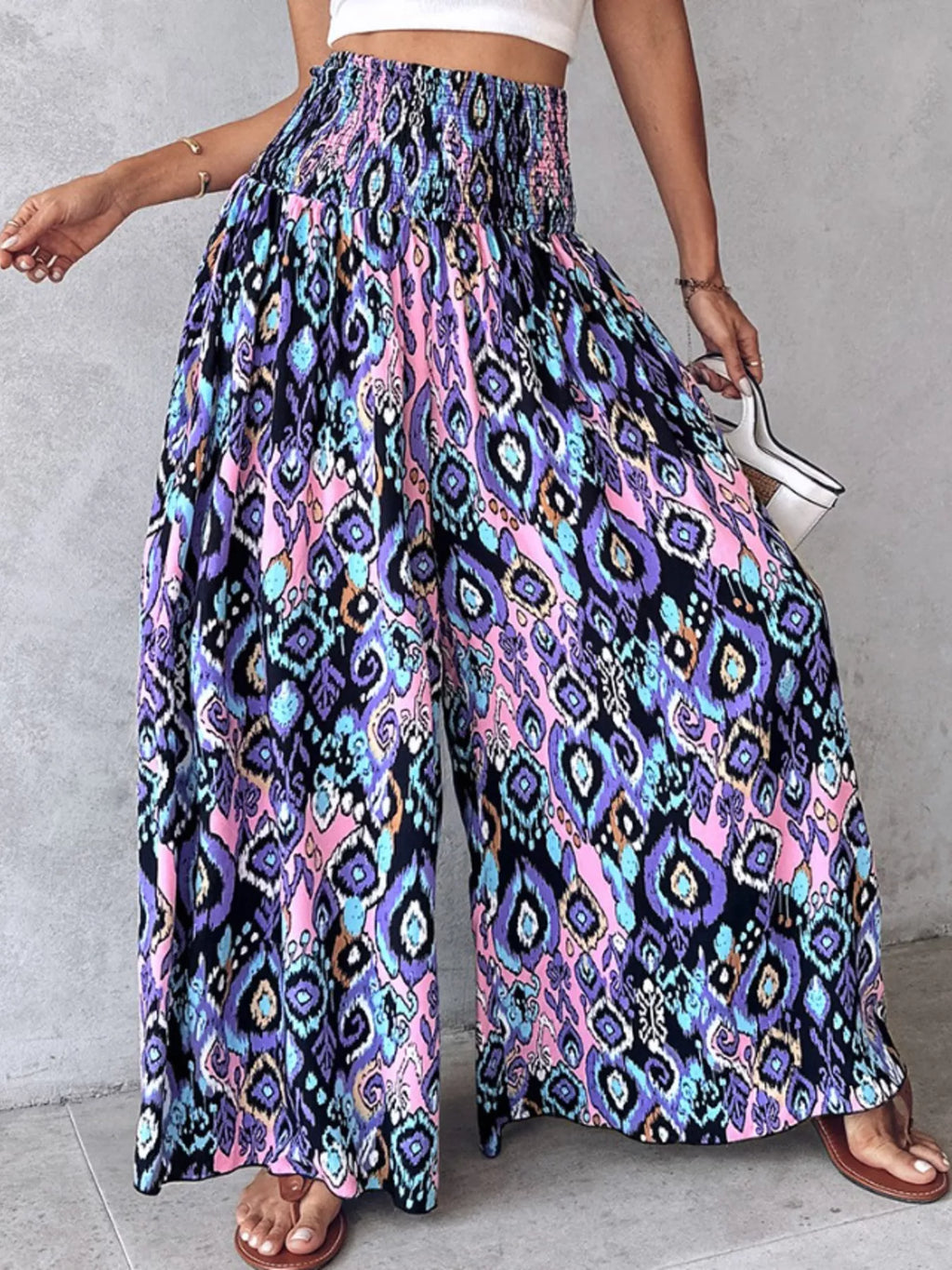 Pantalon Large Imprimé — Taille Smokée & Poches - Bootiky