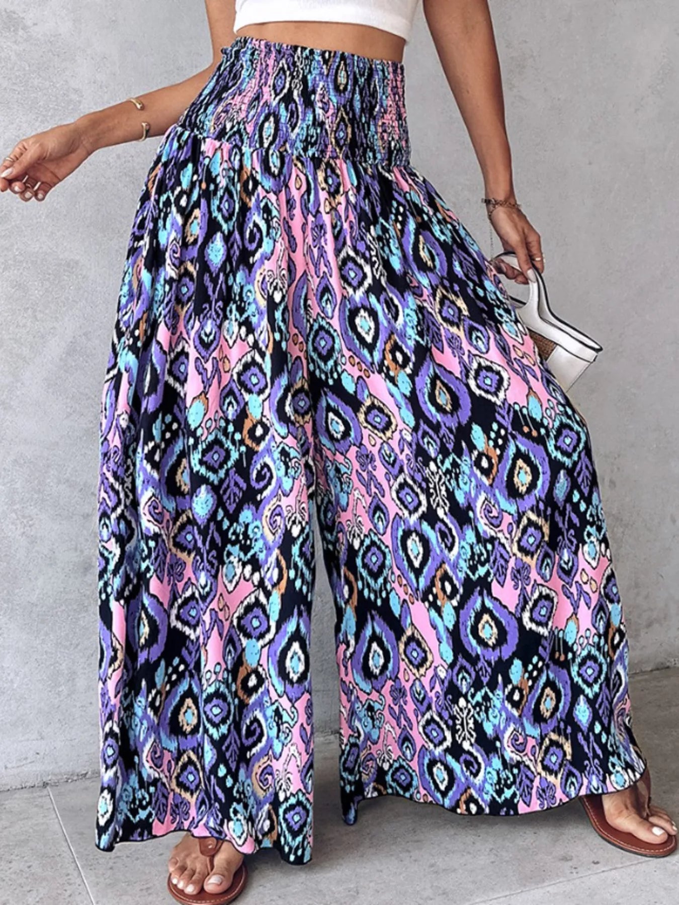 Pantalon Large Imprimé — Taille Smokée & Poches - Bootiky