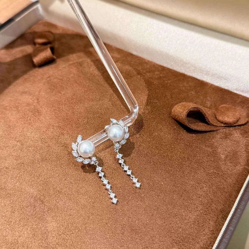 Boucles d'Oreilles Pendantes Perles & Zircon — Argent 925 - Bootiky