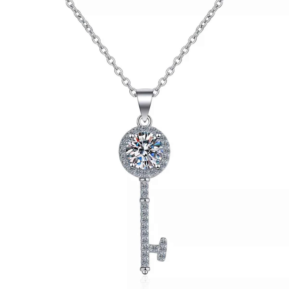 Collier Clé de Prestige Argent 925 & Moissanite 1 Carat – Certificat & Écrin Inclus - Bootiky