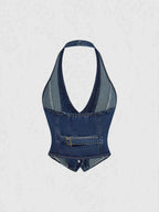 Ensemble deux pièces – Gilet halter en jean et pantalon wide-leg - Bootiky