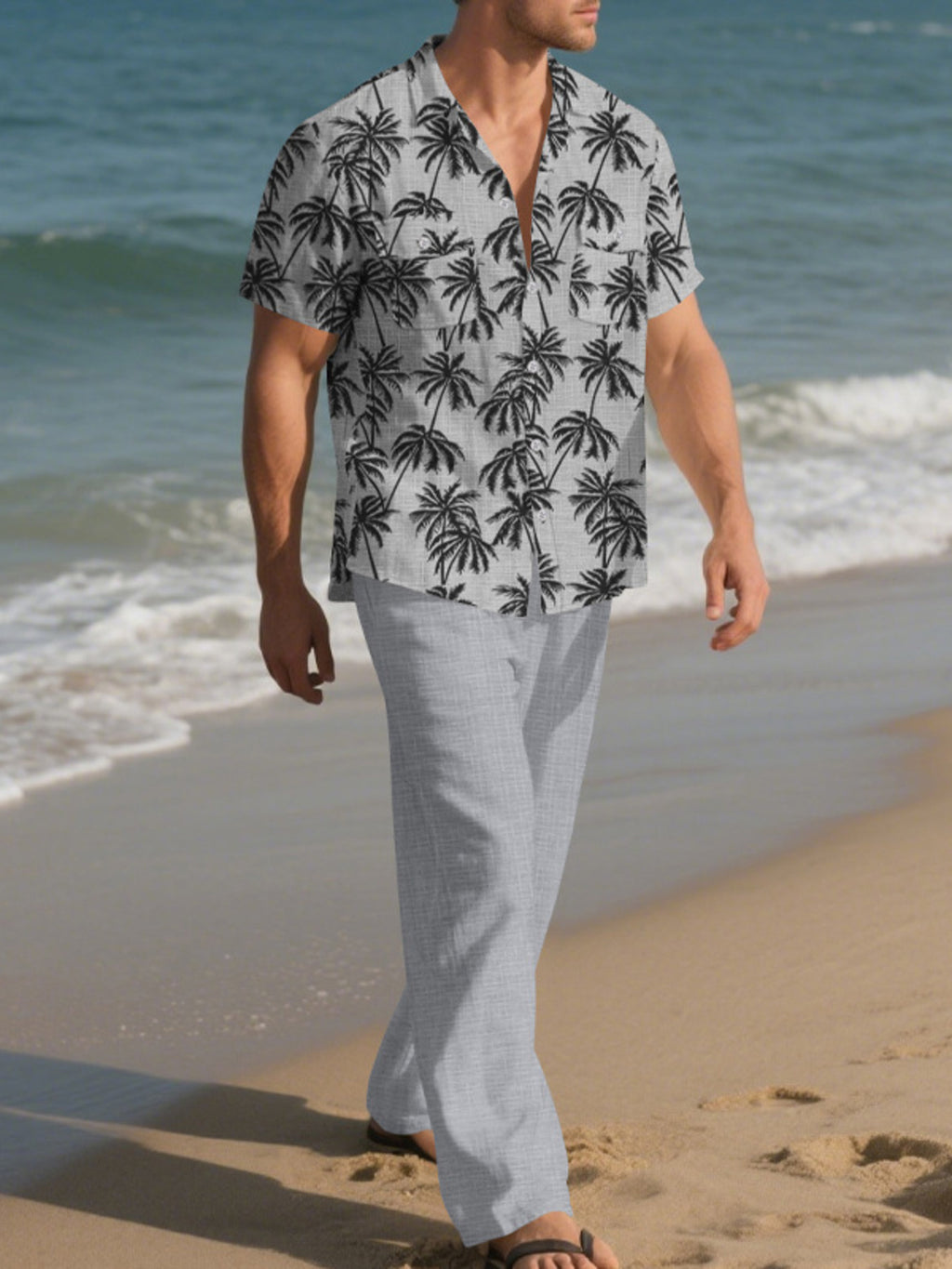 Ensemble d'Été Fluide Oasis – Chemise Palmiers & Pantalon Large Homme, S à 3XL - Bootiky
