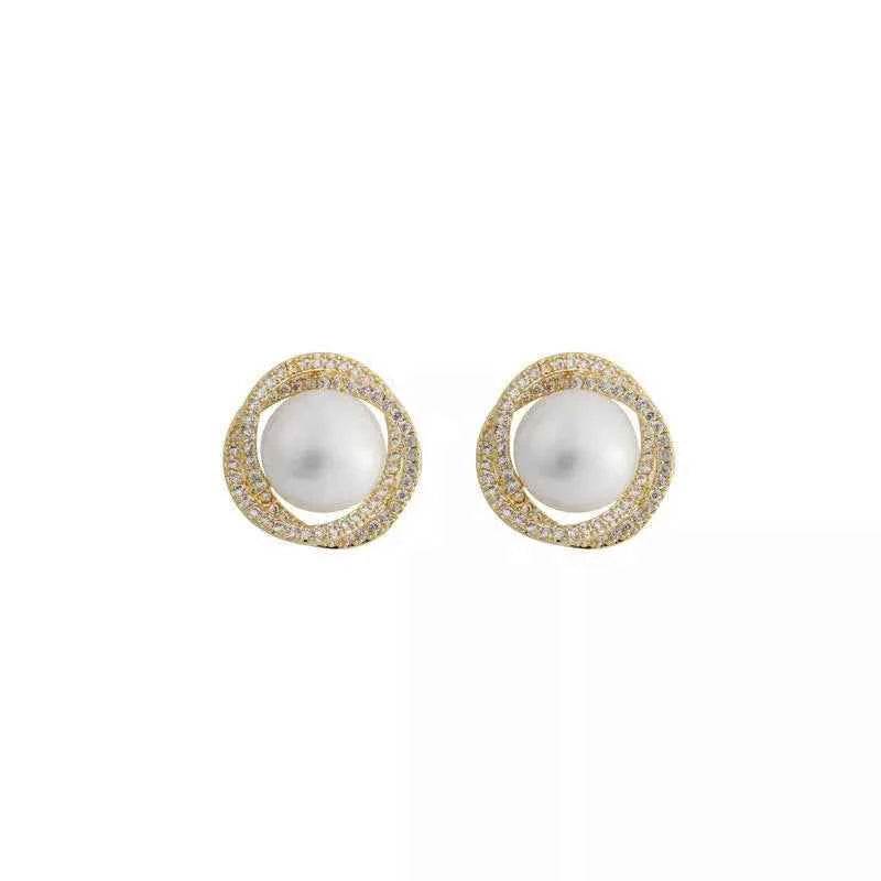 Clous d'Oreilles Prunelle Perle & Zircons – Tige Argent 925, Doré ou Argenté - Bootiky