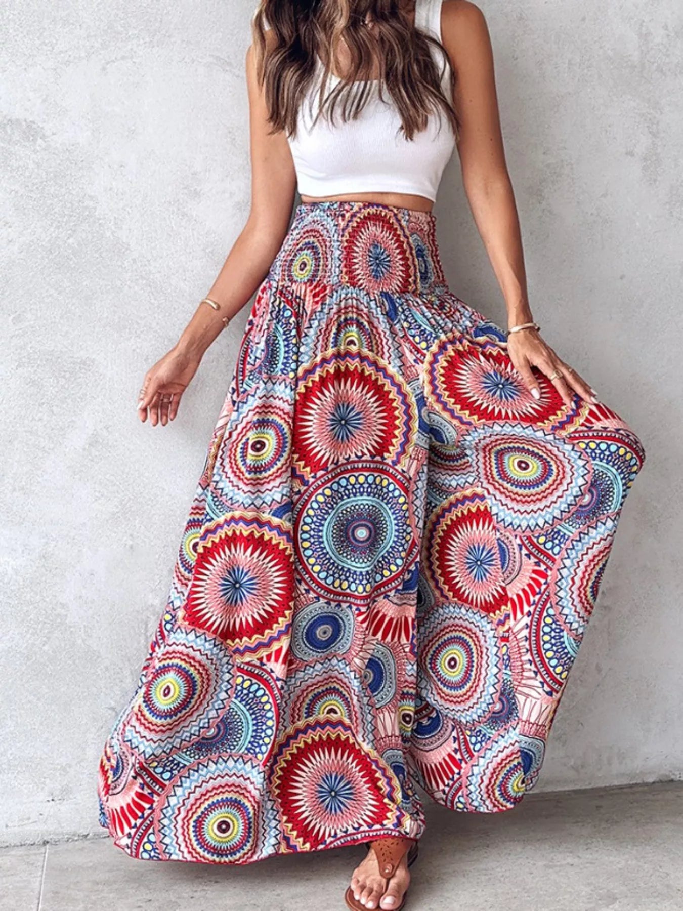 Pantalon Large Imprimé — Taille Smokée & Poches - Bootiky