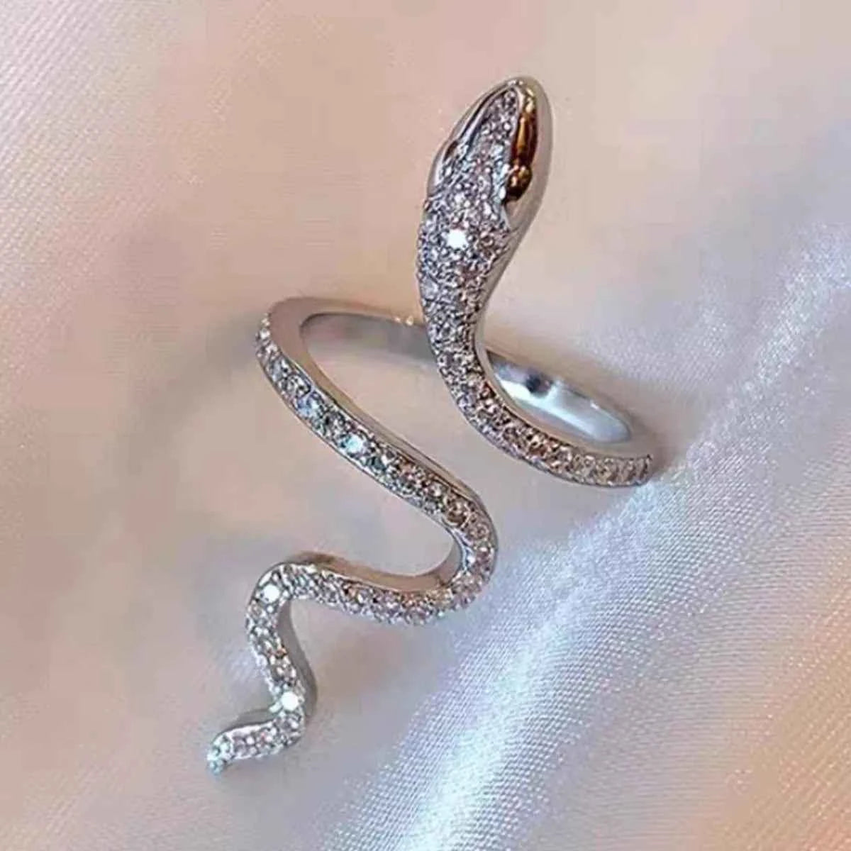 Bague Ouroboros Serpent Bypass Argent 925 & Zircons – Ajustable, Écrin Inclus - Bootiky