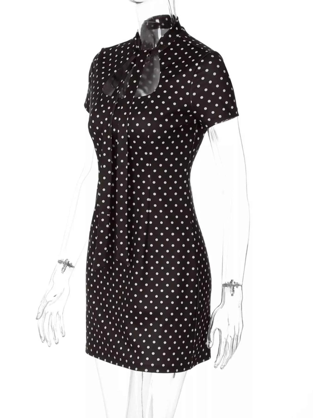Robe Courte Retro Dolce à Pois Découpe Avant Cut-Out – Blanc, Marron, S à L - Bootiky