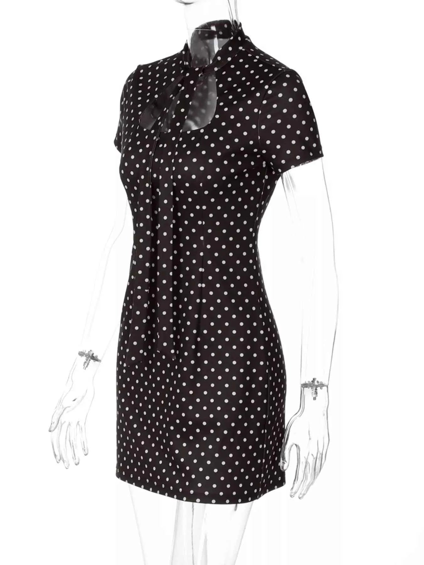 Robe Courte Retro Dolce à Pois Découpe Avant Cut-Out – Blanc, Marron, S à L - Bootiky