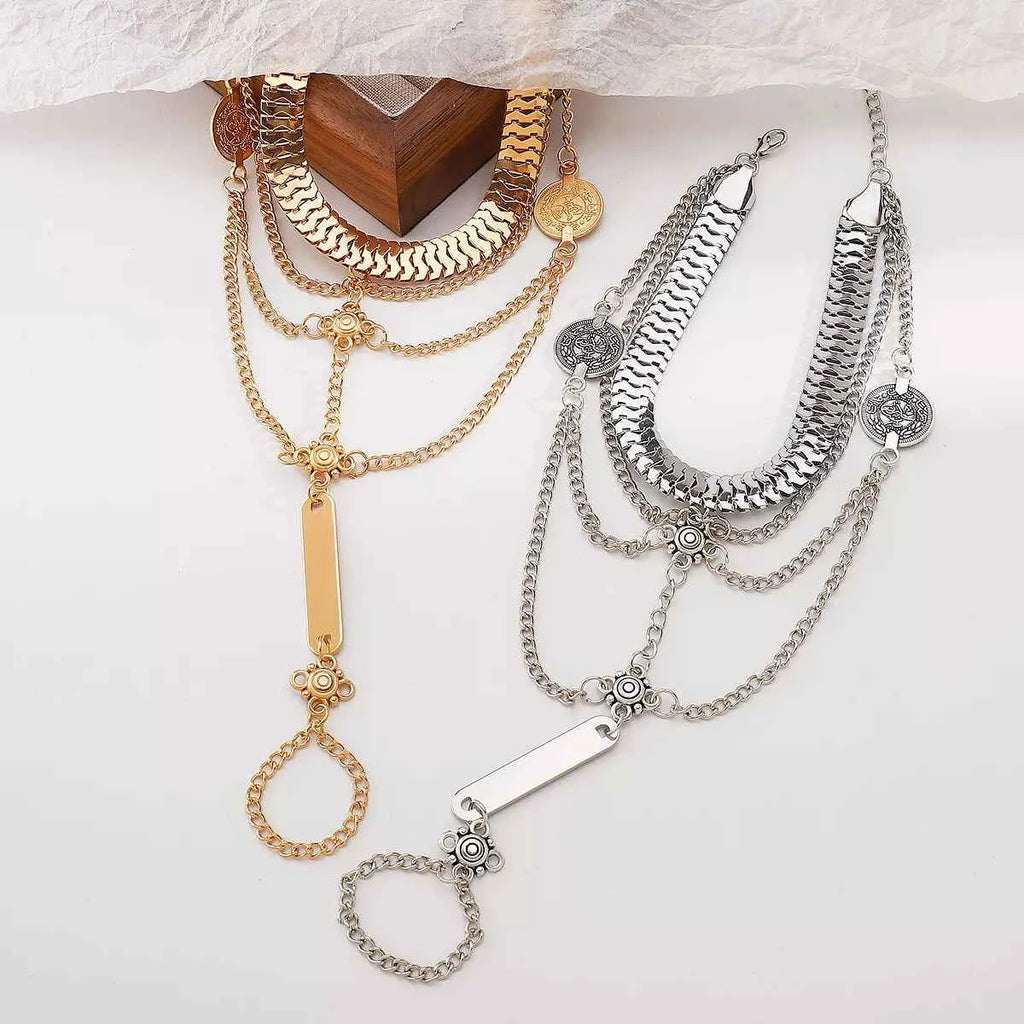 Bracelet de Main Multi-Rangs & Bague Naomi – Plaqué Or 18K ou Argenté, Ajustable - Bootiky