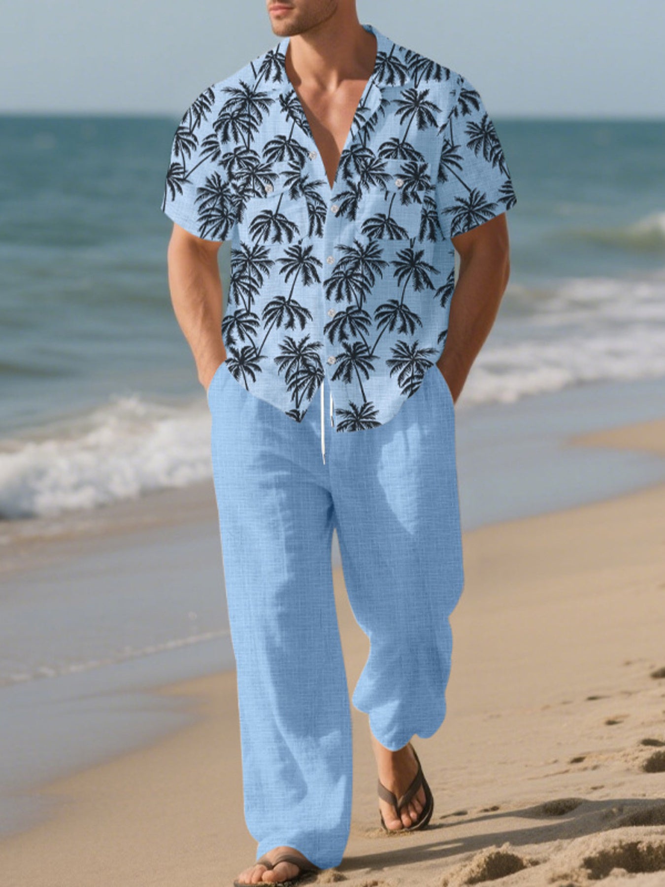 Ensemble d'Été Fluide Oasis – Chemise Palmiers & Pantalon Large Homme, S à 3XL - Bootiky