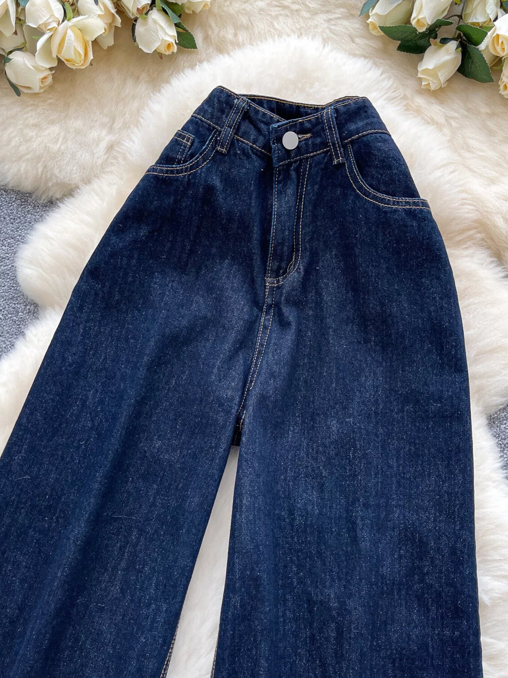 Jean taille haute wide-leg – coupe droite et fente latérale - Bootiky