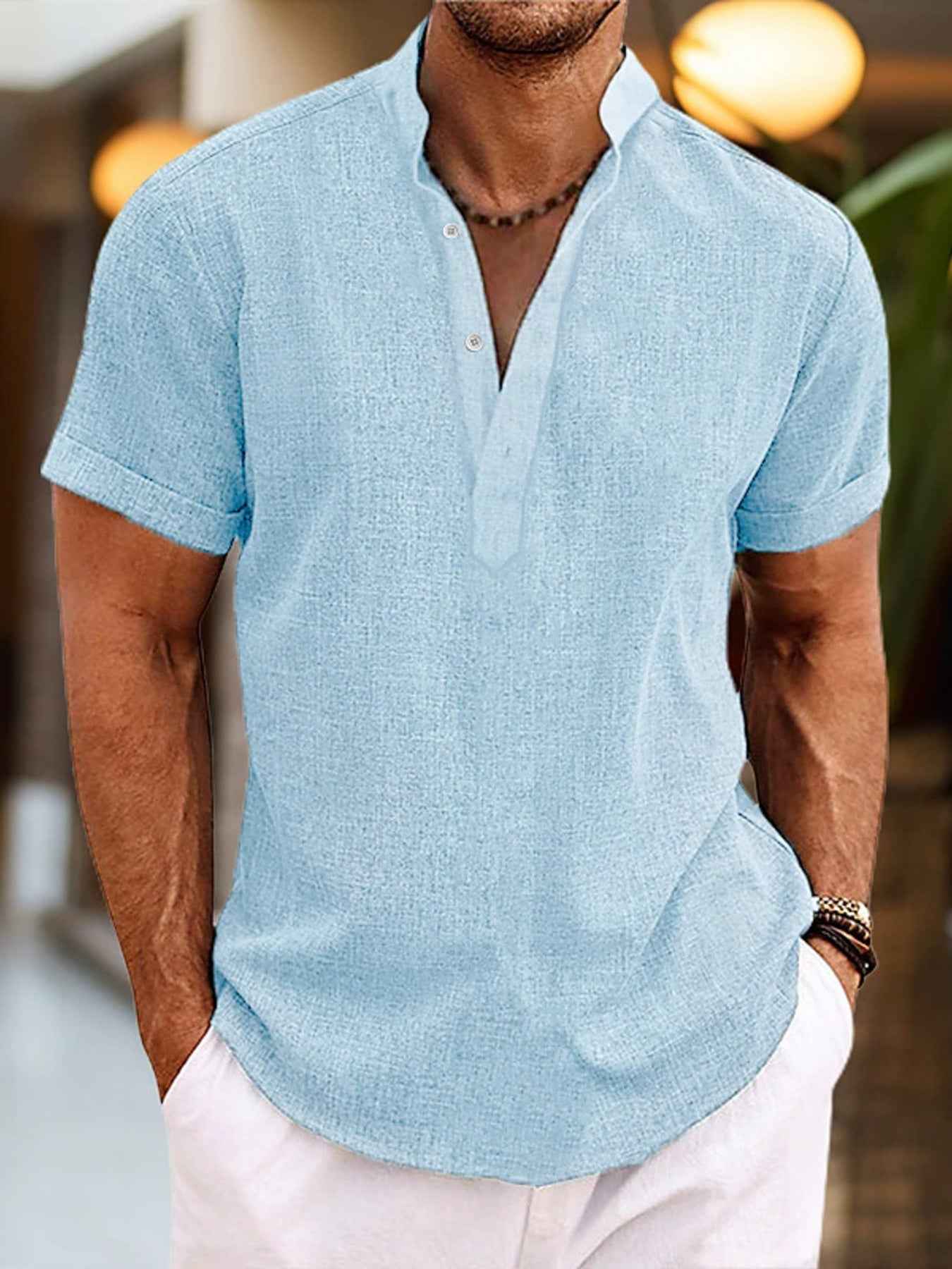 T-shirt Henley homme manches courtes – casual grande taille - Bootiky