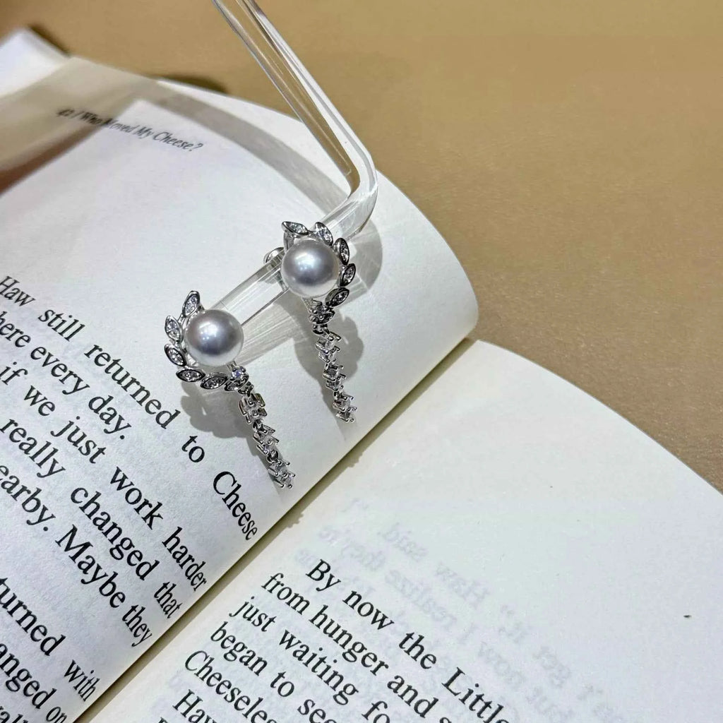 Boucles d'Oreilles Pendantes Perles & Zircon — Argent 925 - Bootiky