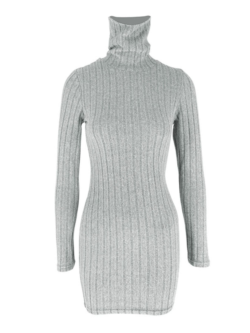 Robe Courte Moulante — Maille Côtelée Col Roulé & Manches Longues - Bootiky