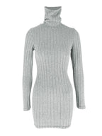 Robe Courte Moulante — Maille Côtelée Col Roulé & Manches Longues - Bootiky