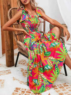 Robe Longue Bohème Oasis Buste Smocké Bretelles à Nouer – Volants, S à 2XL - Bootiky