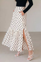 Jupe Maxi Volantée Polka Romance Fendue – Taille Haute, S à 2XL - Bootiky