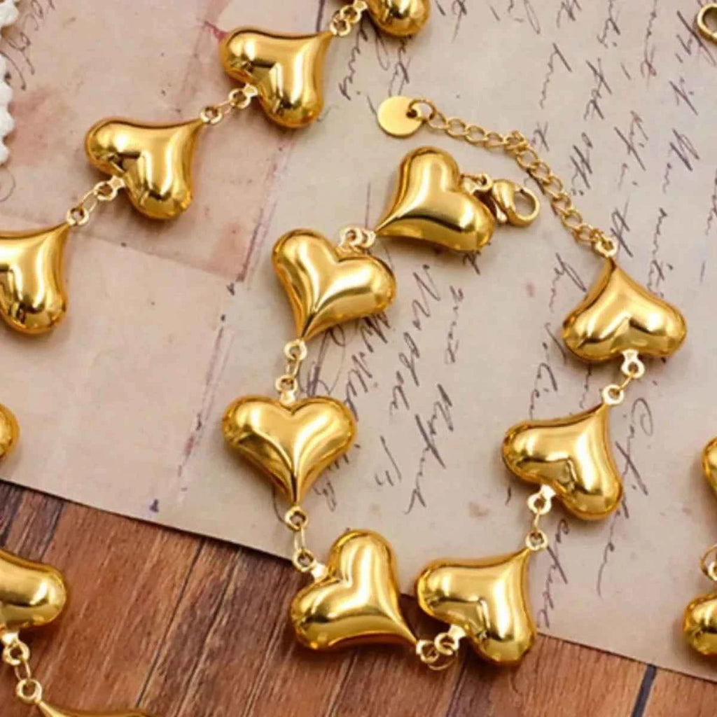 Bracelet Chérie Chaîne Dorée & Charm Cœur – Acier Inoxydable Plaqué Or 18K, Ajustable - Bootiky