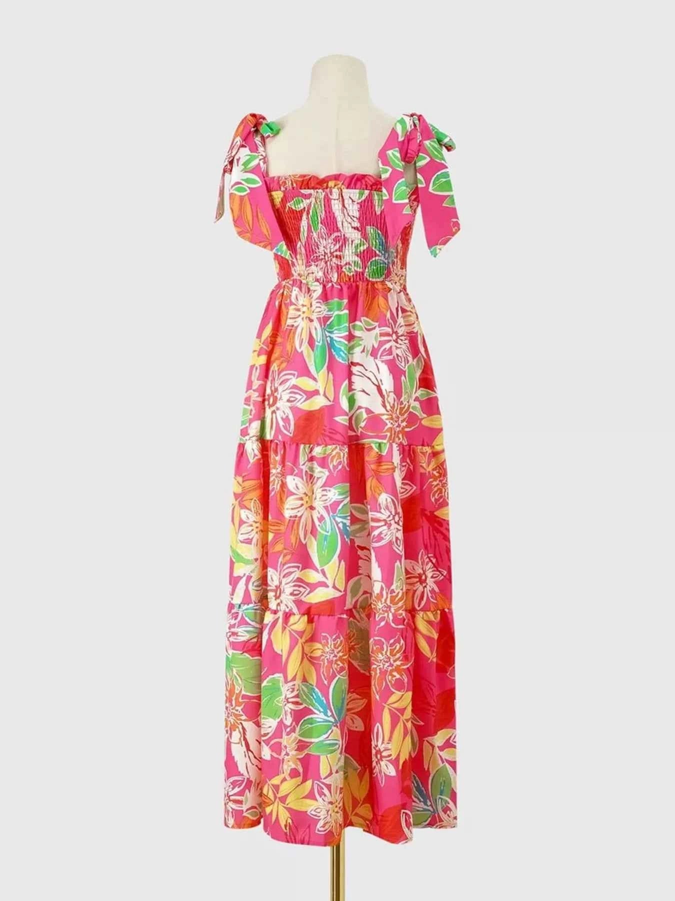 Robe Longue Bohème Oasis Buste Smocké Bretelles à Nouer – Volants, S à 2XL - Bootiky