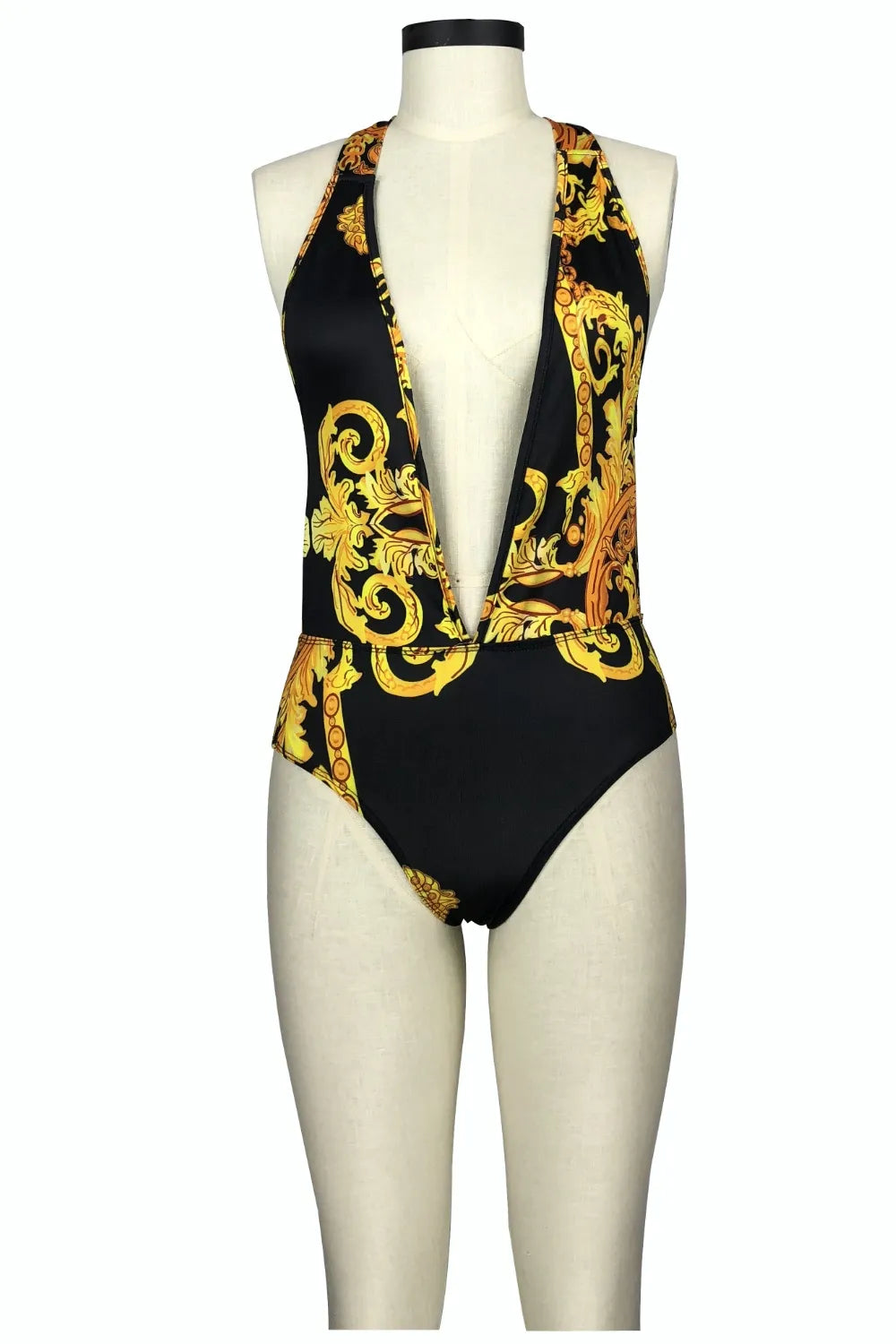 Ensemble de Bain 2 Pièces — Maillot Plongeant & Kimono Imprimé Or - Bootiky