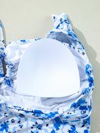 Maillot de Bain Une Pièce Floral Bleu Clair – Bretelles Volantées & Découpes Ajourées - Bootiky