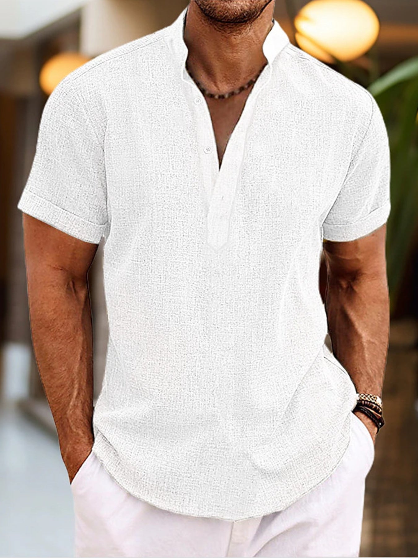 T-shirt Henley homme manches courtes – casual grande taille - Bootiky