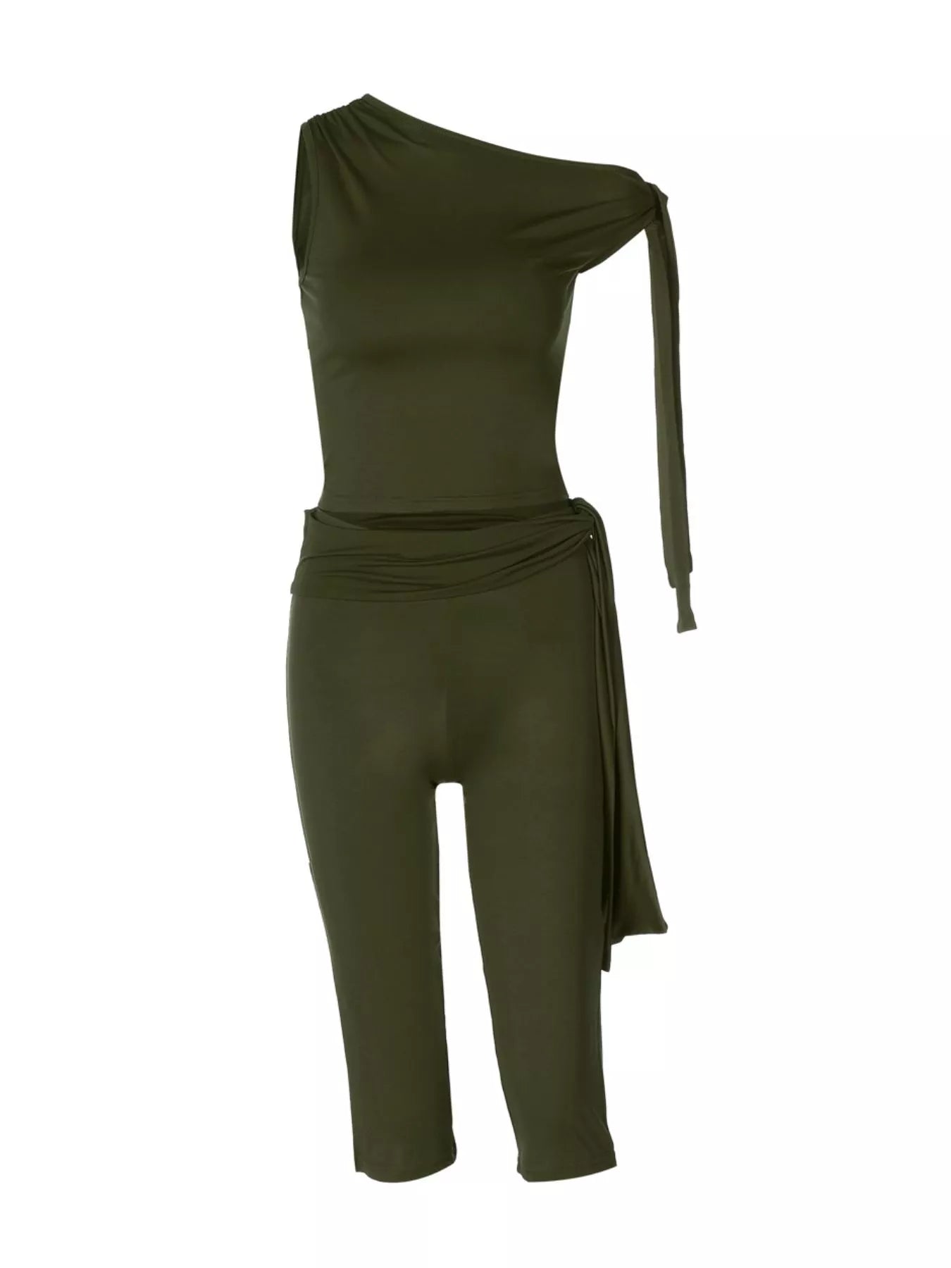 Ensemble top épaule asymétrique noué & capri femme – coloris Moss - Bootiky