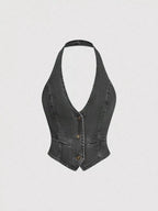 Ensemble deux pièces – Gilet halter en jean et pantalon wide-leg - Bootiky