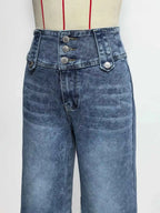 Jean taille haute wide-leg à boutons décoratifs - Bootiky