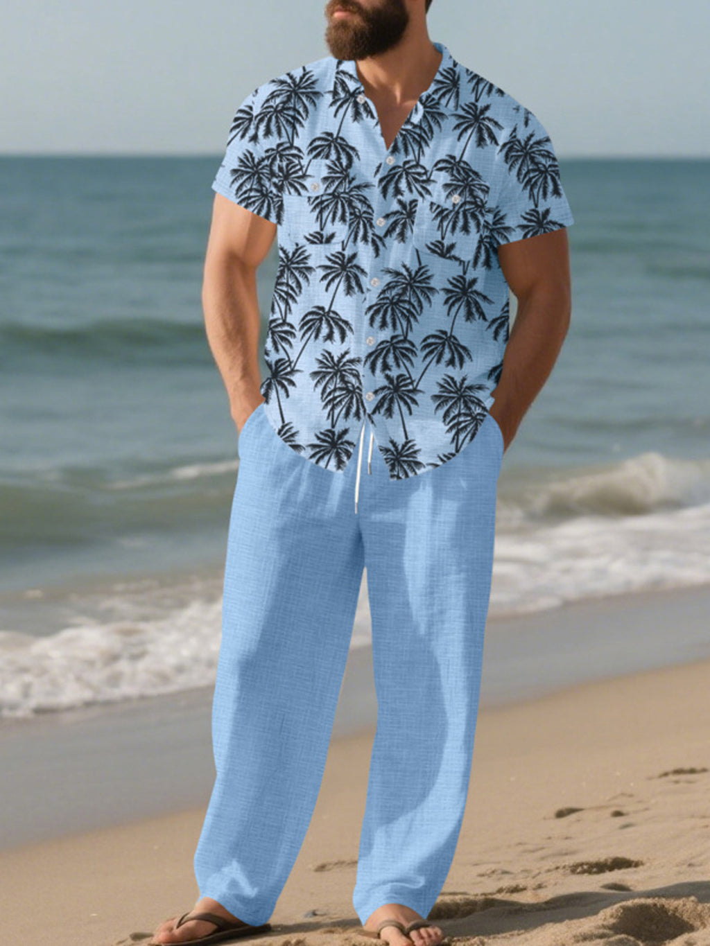 Ensemble d'Été Fluide Oasis – Chemise Palmiers & Pantalon Large Homme, S à 3XL - Bootiky