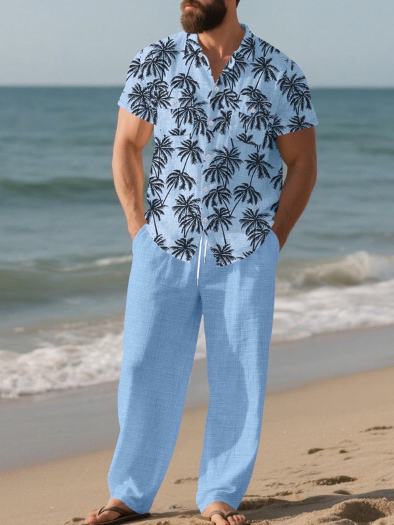 Ensemble d'Été Fluide Oasis – Chemise Palmiers & Pantalon Large Homme, S à 3XL - Bootiky