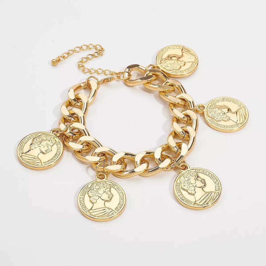 Bracelet Rétro Médina Charms Pièces Plaqué Or 18K – Ajustable, Porté Poignet ou Cheville - Bootiky