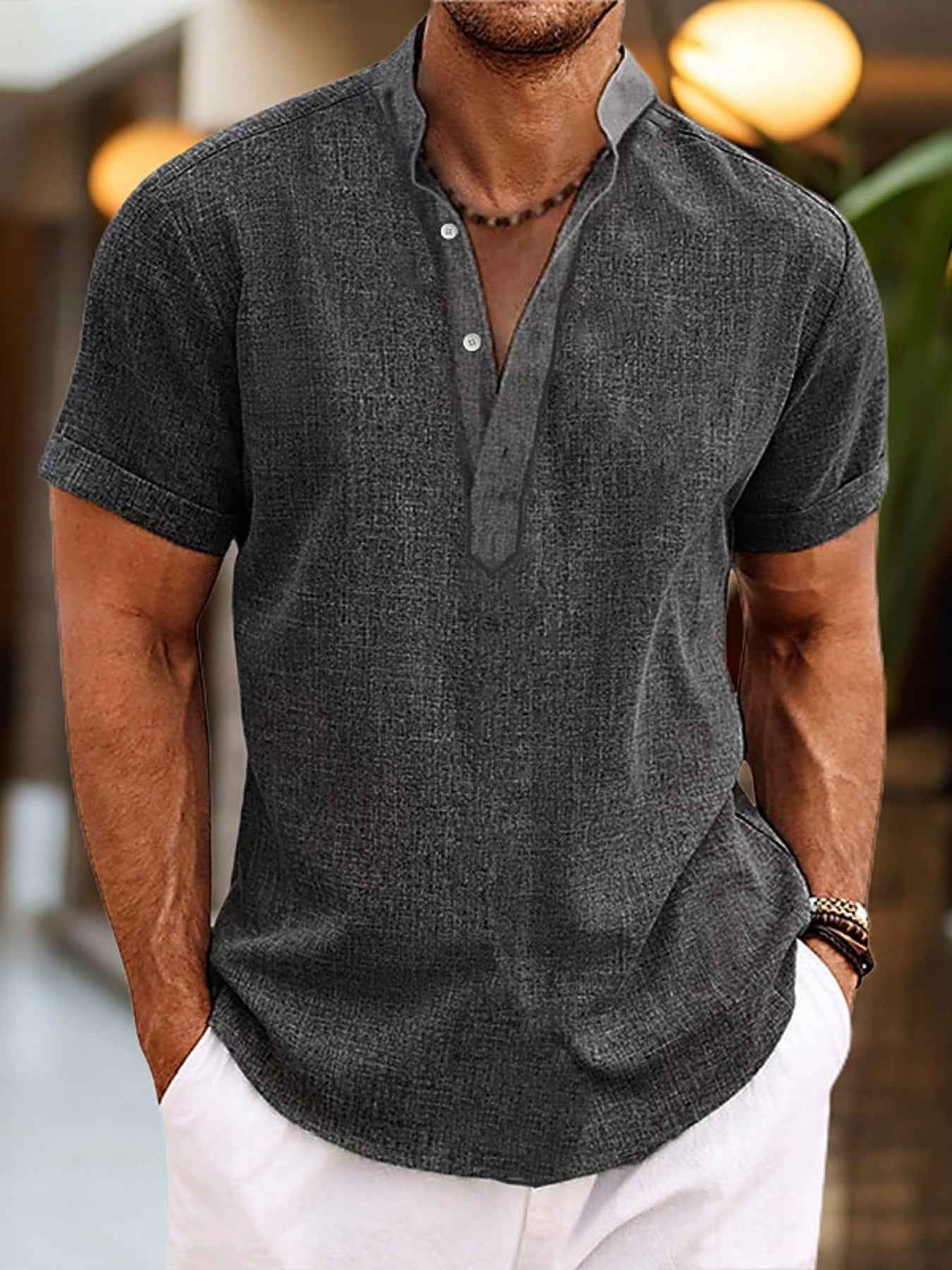 T-shirt Henley homme manches courtes – casual grande taille - Bootiky