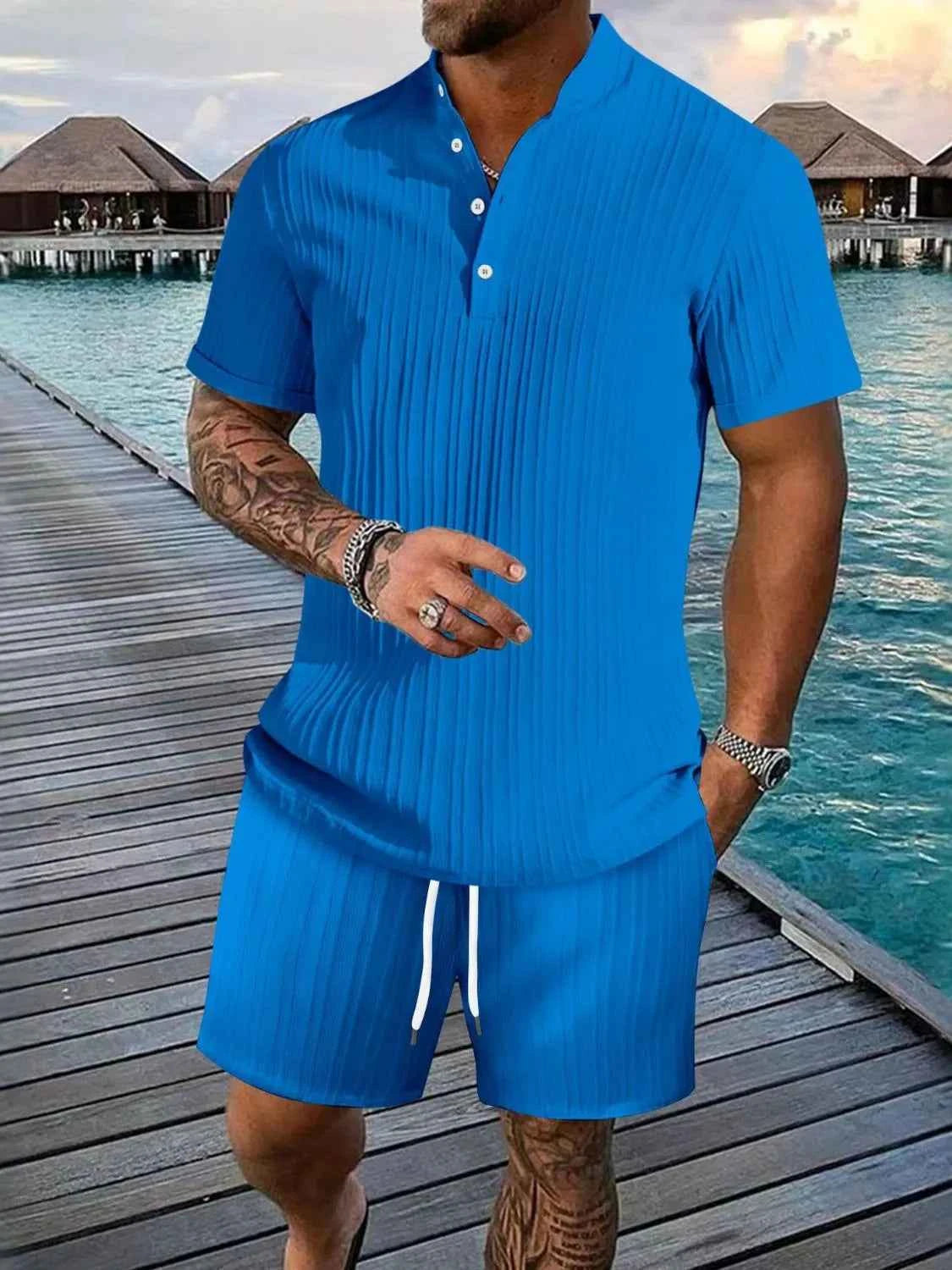 Ensemble Homme 2 Pièces — Haut Boutons Manches Courtes & Short - Bootiky
