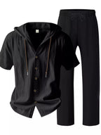 Ensemble Homme Lin — Haut à Capuche Boutonné & Pantalon Large - Bootiky