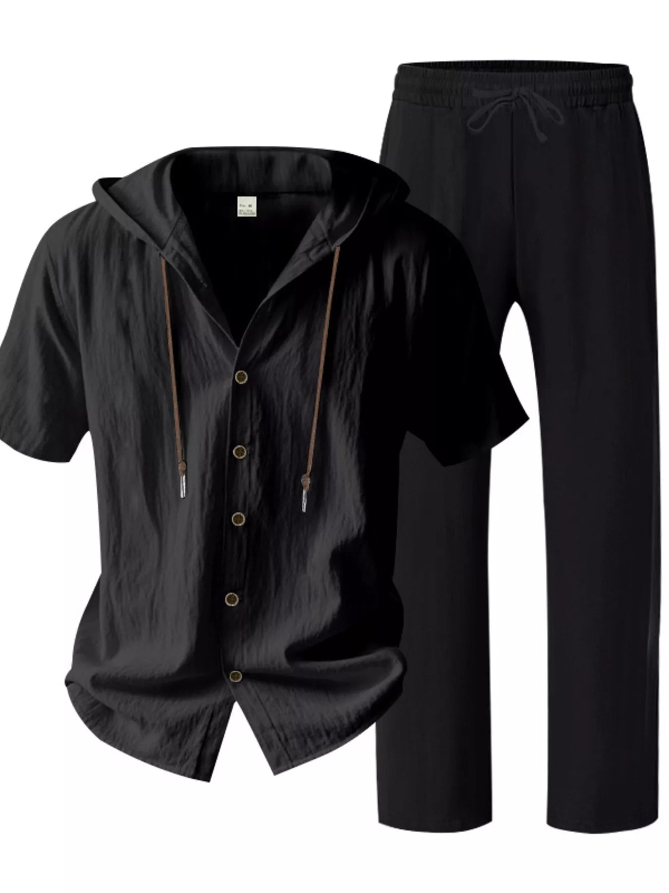 Ensemble Homme Lin — Haut à Capuche Boutonné & Pantalon Large - Bootiky