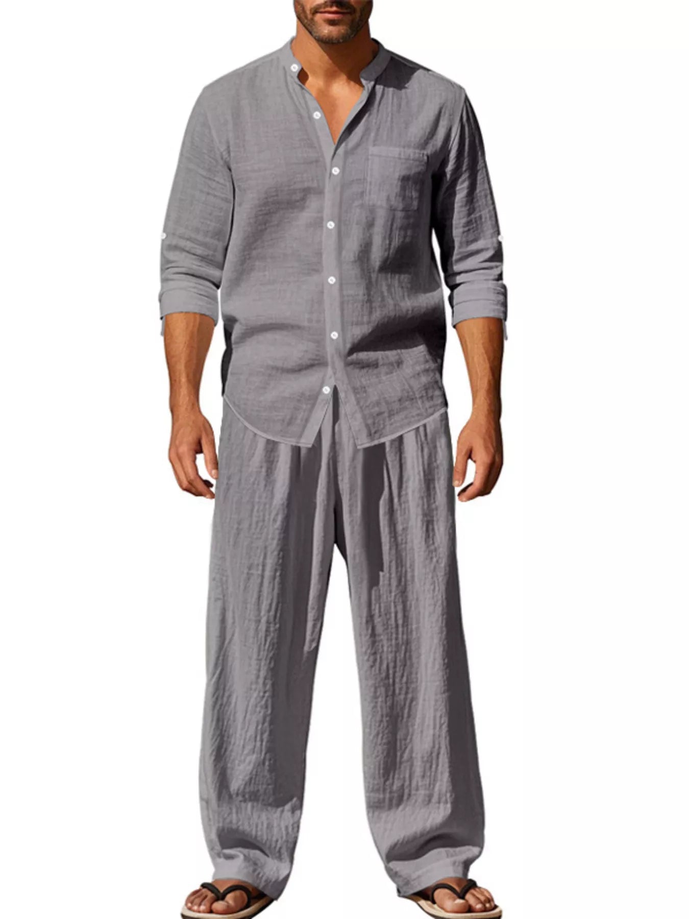 Ensemble Homme Élégant — Chemise Boutonnée Manches Longues & Pantalon - Bootiky