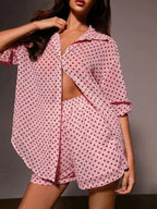 Ensemble chemise boutonnée à pois & short femme – 4 coloris - Bootiky