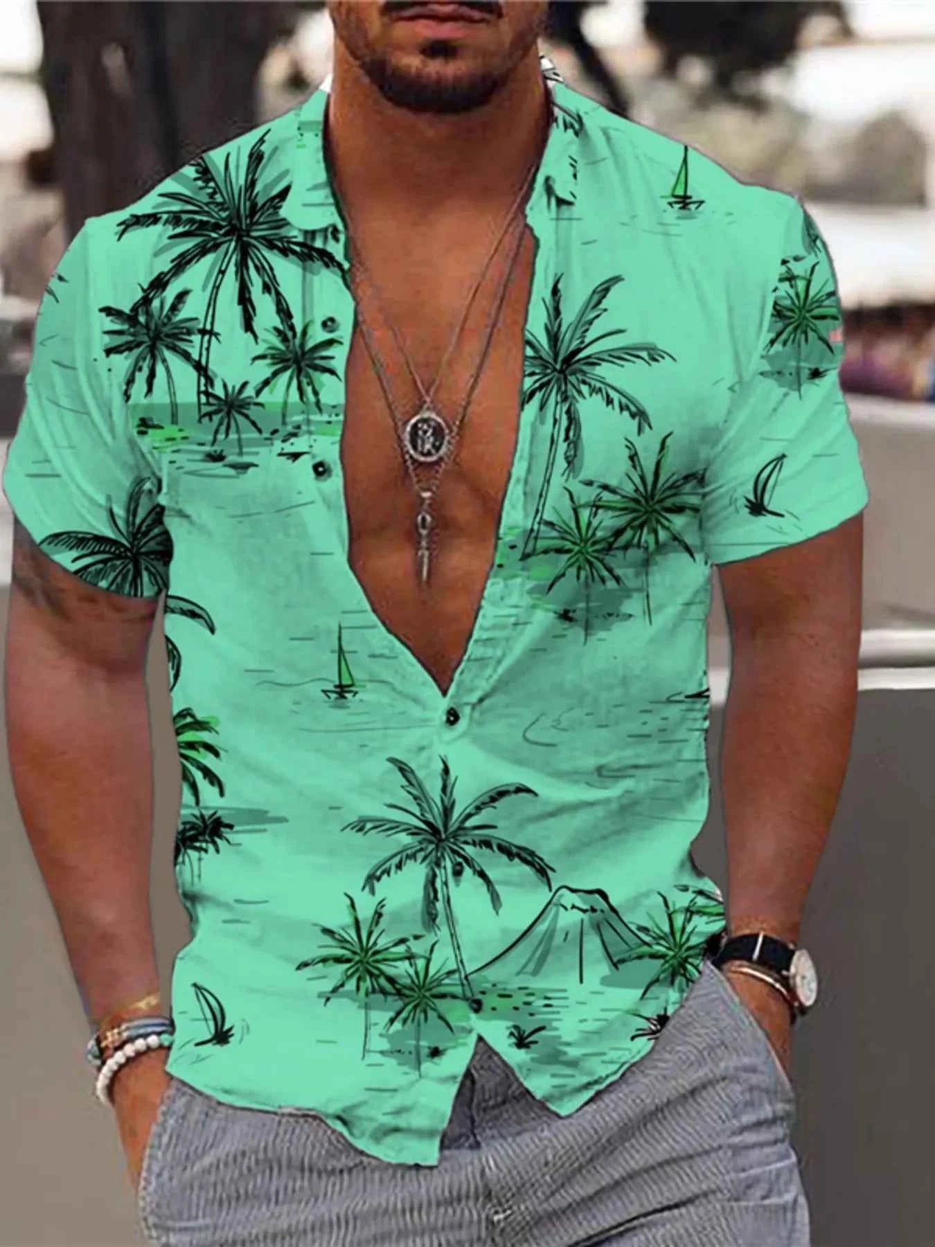 Chemise homme imprimé tropical manches courtes – grande taille - Bootiky