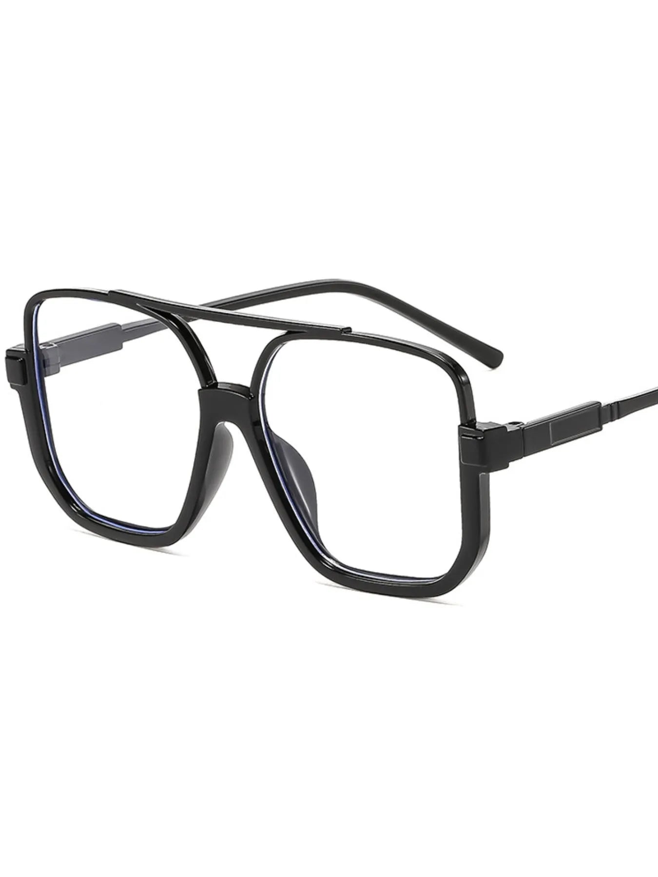Black oversized square frame glasses, trendy fashion accessory with double bridge design