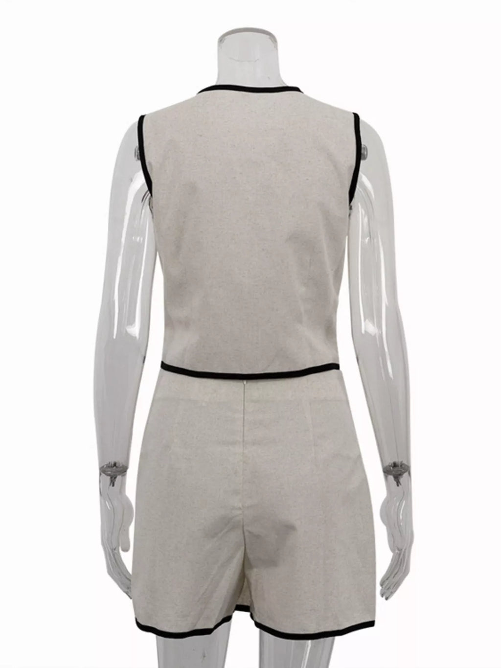 Ensemble gilet boutonné liseré contrastant & jupe femme – coloris Beige - Bootiky