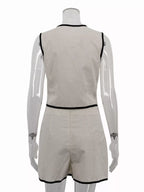 Ensemble gilet boutonné liseré contrastant & jupe femme – coloris Beige - Bootiky