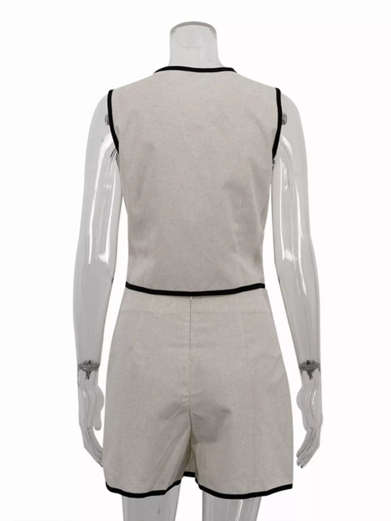 Ensemble gilet boutonné liseré contrastant & jupe femme – coloris Beige - Bootiky