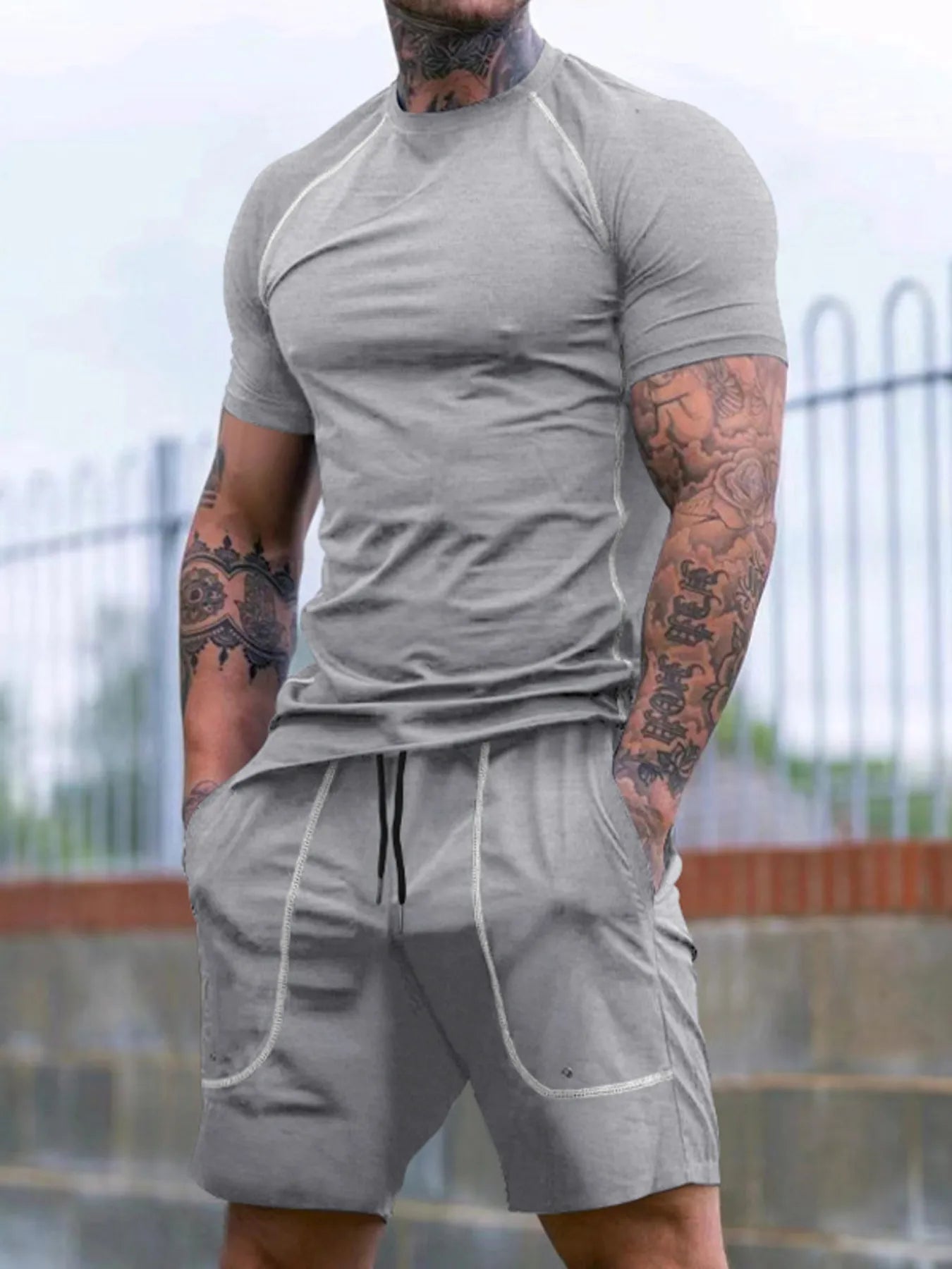 Ensemble Homme Été — T-Shirt Col Rond & Short avec Poches - Bootiky