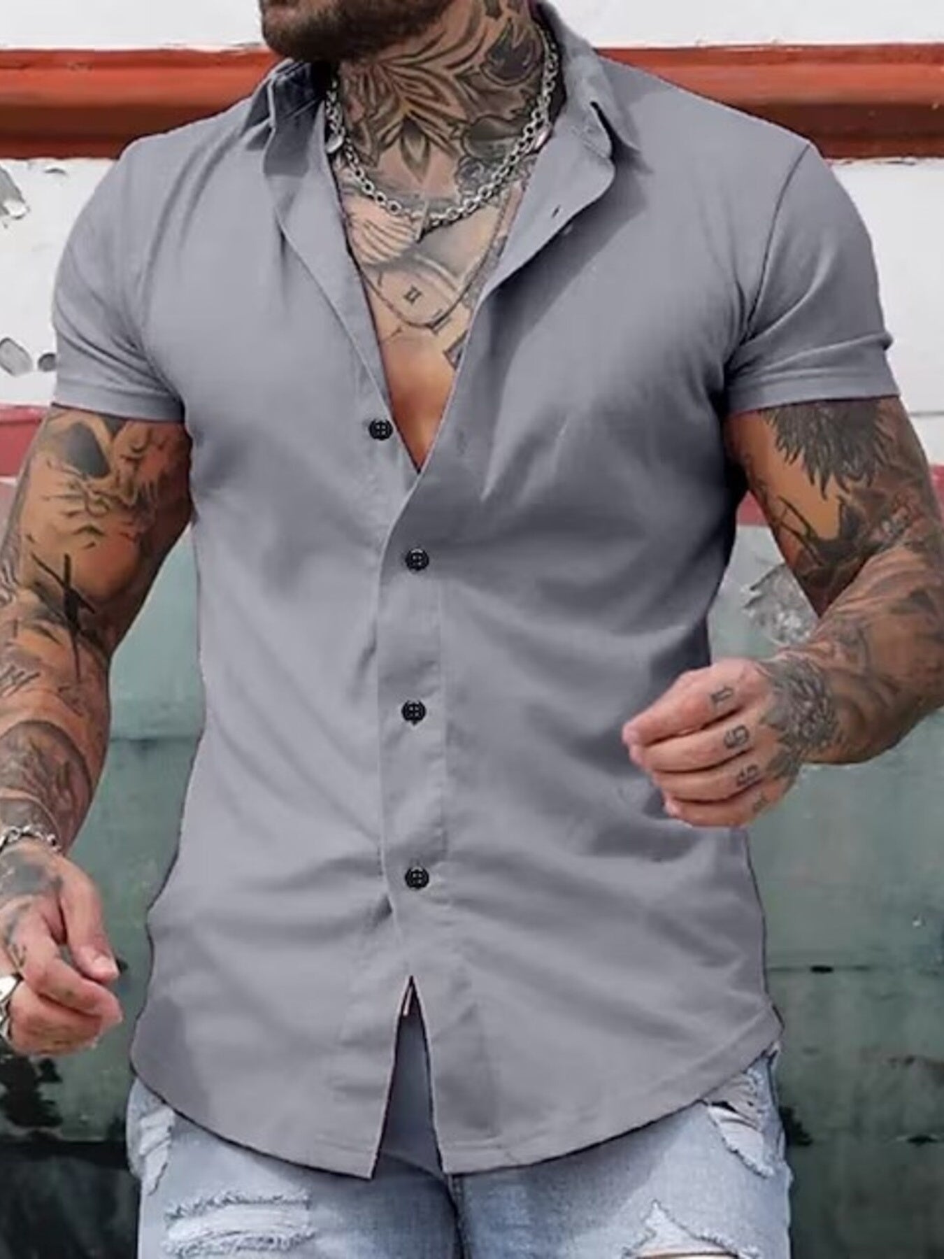 Chemise Homme Slim Fit — Manches Courtes Boutonnée 95% Coton - Bootiky