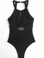Maillot de Bain Une Pièce Rayé — Dos Nu & Détails Mesh - Bootiky