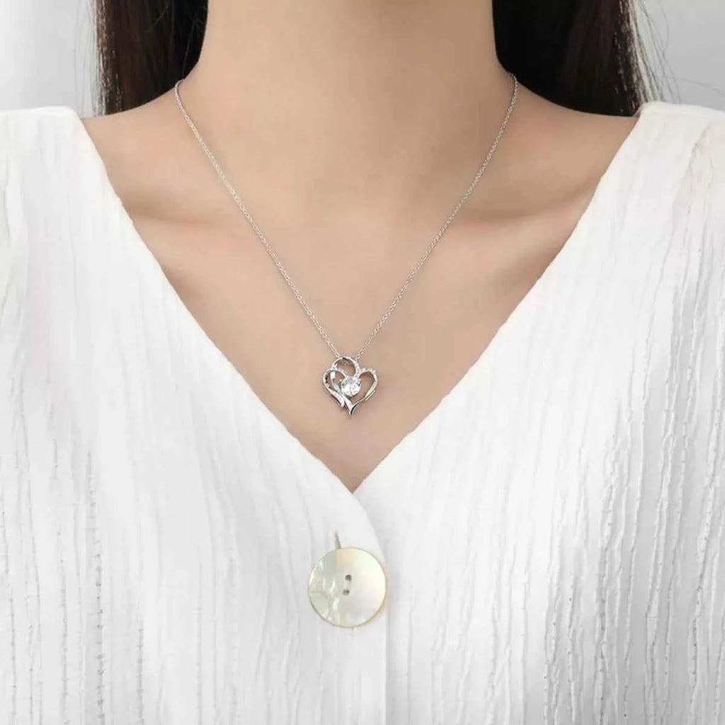 Collier Écrin d'Amour Pendentif Cœur & Zircons – Argent 925, Argent ou Or Rose, Écrin Inclus - Bootiky