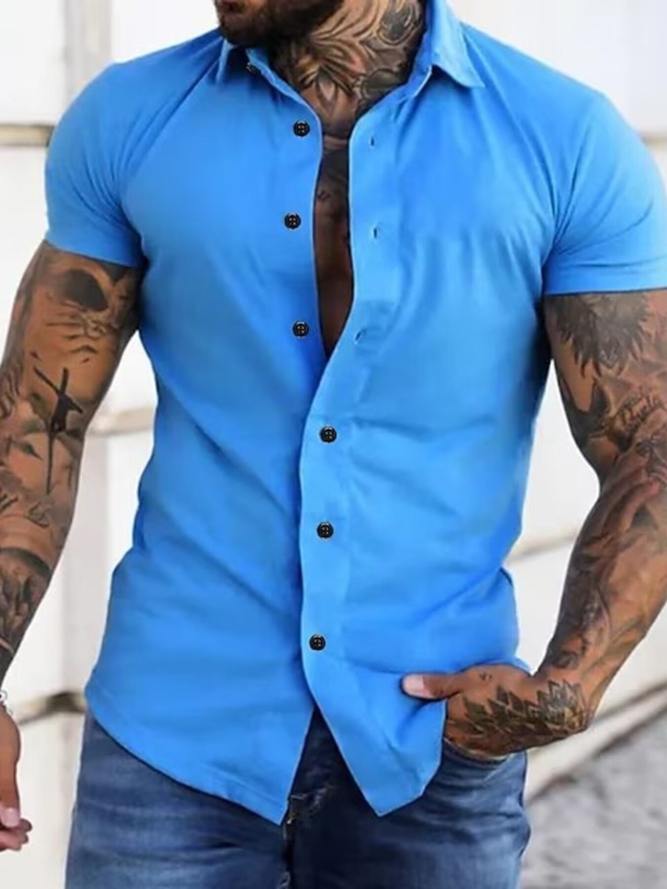 Chemise Homme Slim Fit — Manches Courtes Boutonnée 95% Coton - Bootiky