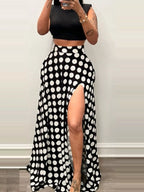 Jupe Maxi Fendue Retro Polka à Pois avec Poches – Taille Haute, S à 2XL - Bootiky