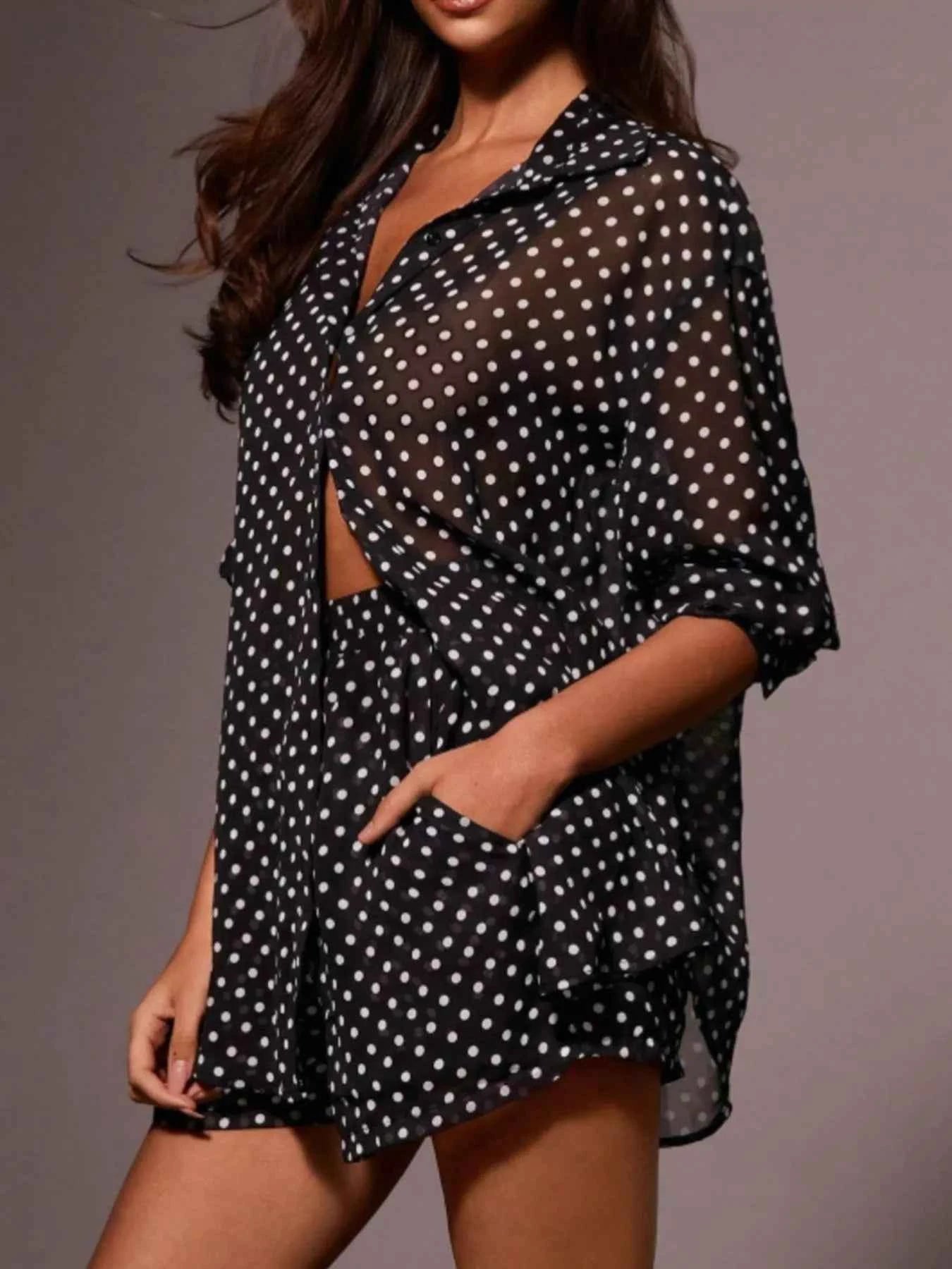 Ensemble chemise boutonnée à pois & short femme – 4 coloris - Bootiky