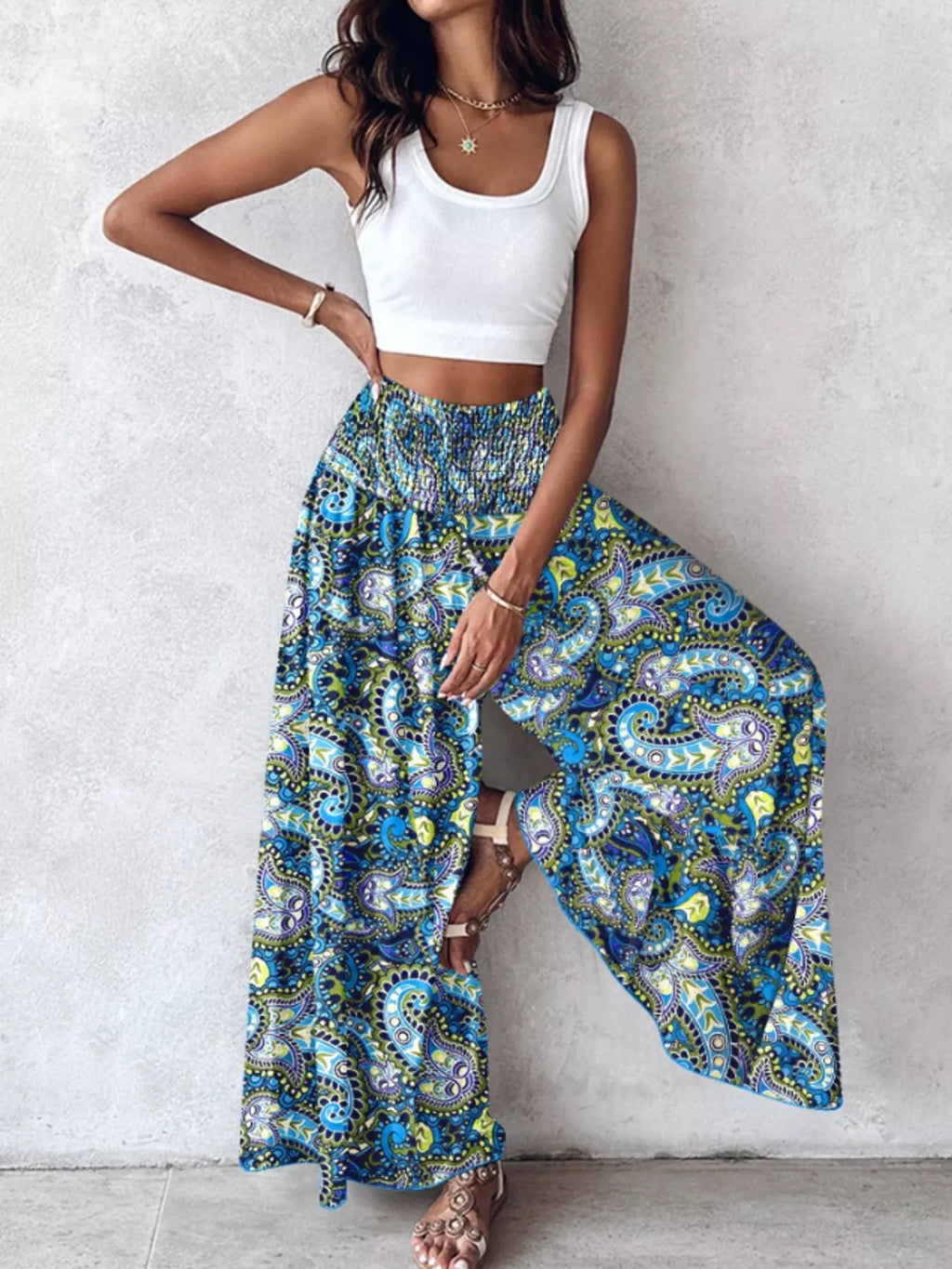 Pantalon Large Imprimé — Taille Smokée & Poches - Bootiky